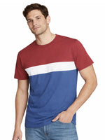 Men's Cut & Sew panel Tee Shirt - Red, White & Dusky Blue