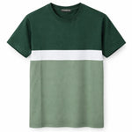 Men's Cut & Sew panel Tee Shirt - Dark Green, White & Green