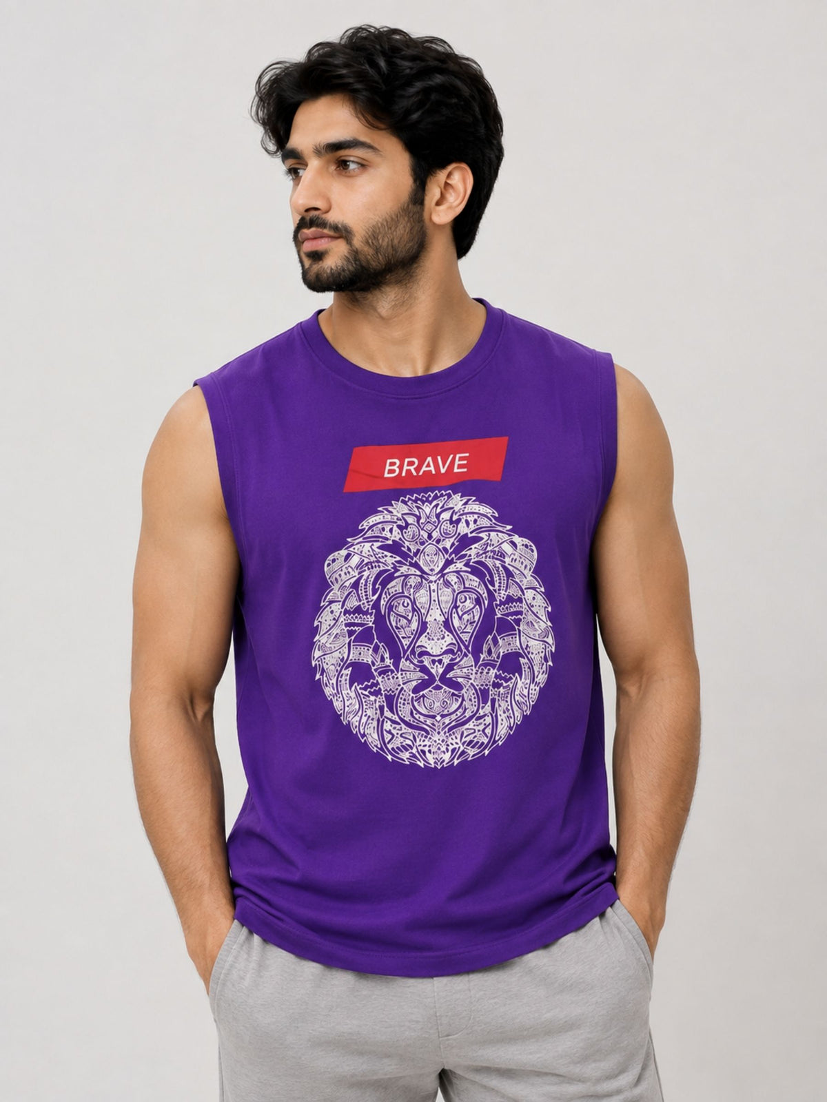 Graphic Printed Sleeveless Tee Shirt - Purple
