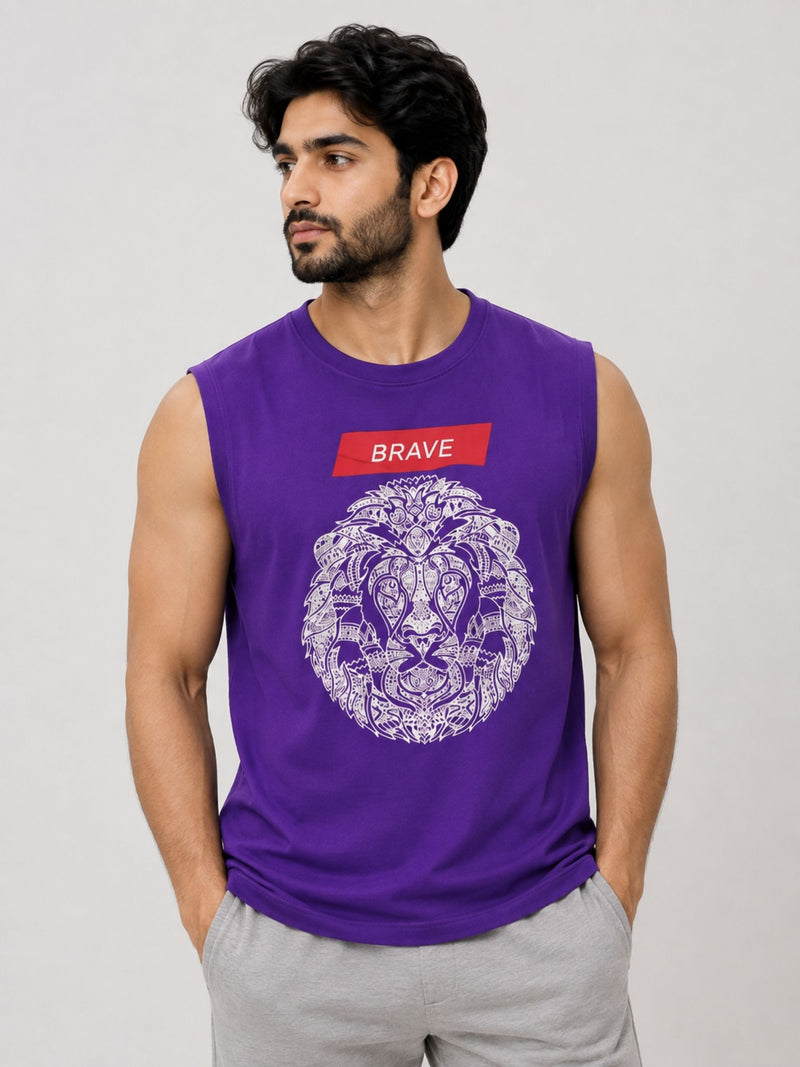 Graphic Printed Sleeveless Tee Shirt - Purple