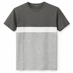 Men's Cut & Sew panel Tee Shirt - Dark Grey, White & Gray