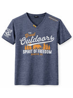 Men's Graphic Printed V Neck Tee Shirt - Charcoal Blue