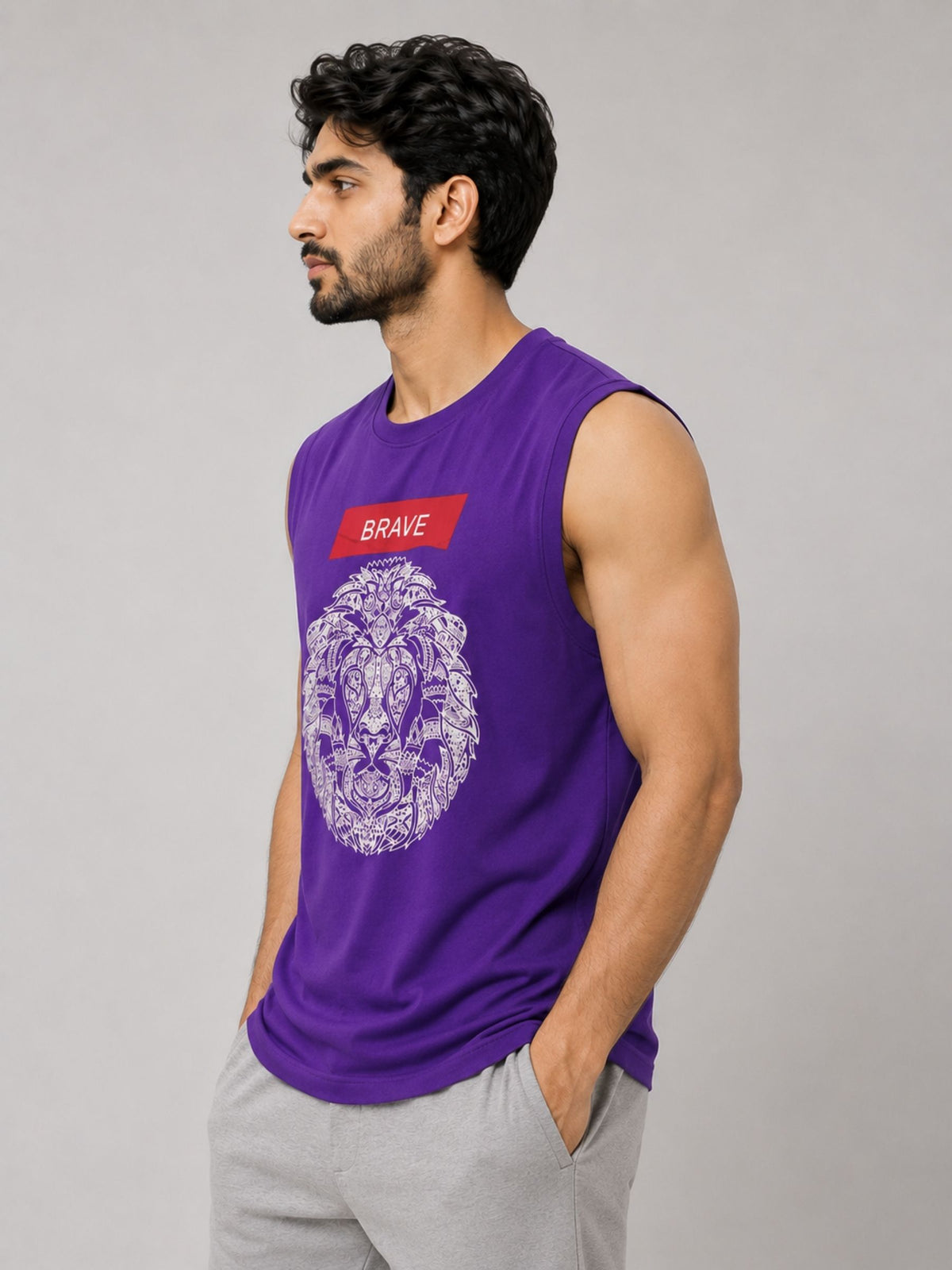 Graphic Printed Sleeveless Tee Shirt - Purple