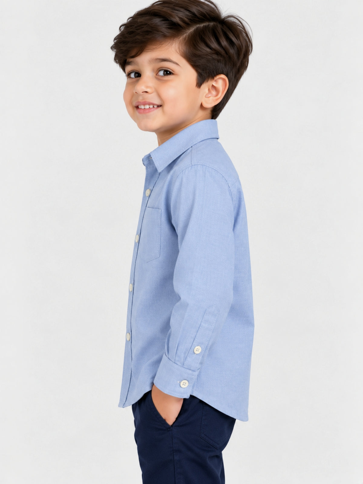 Boy's Sky Blue Solid Casual Shirt