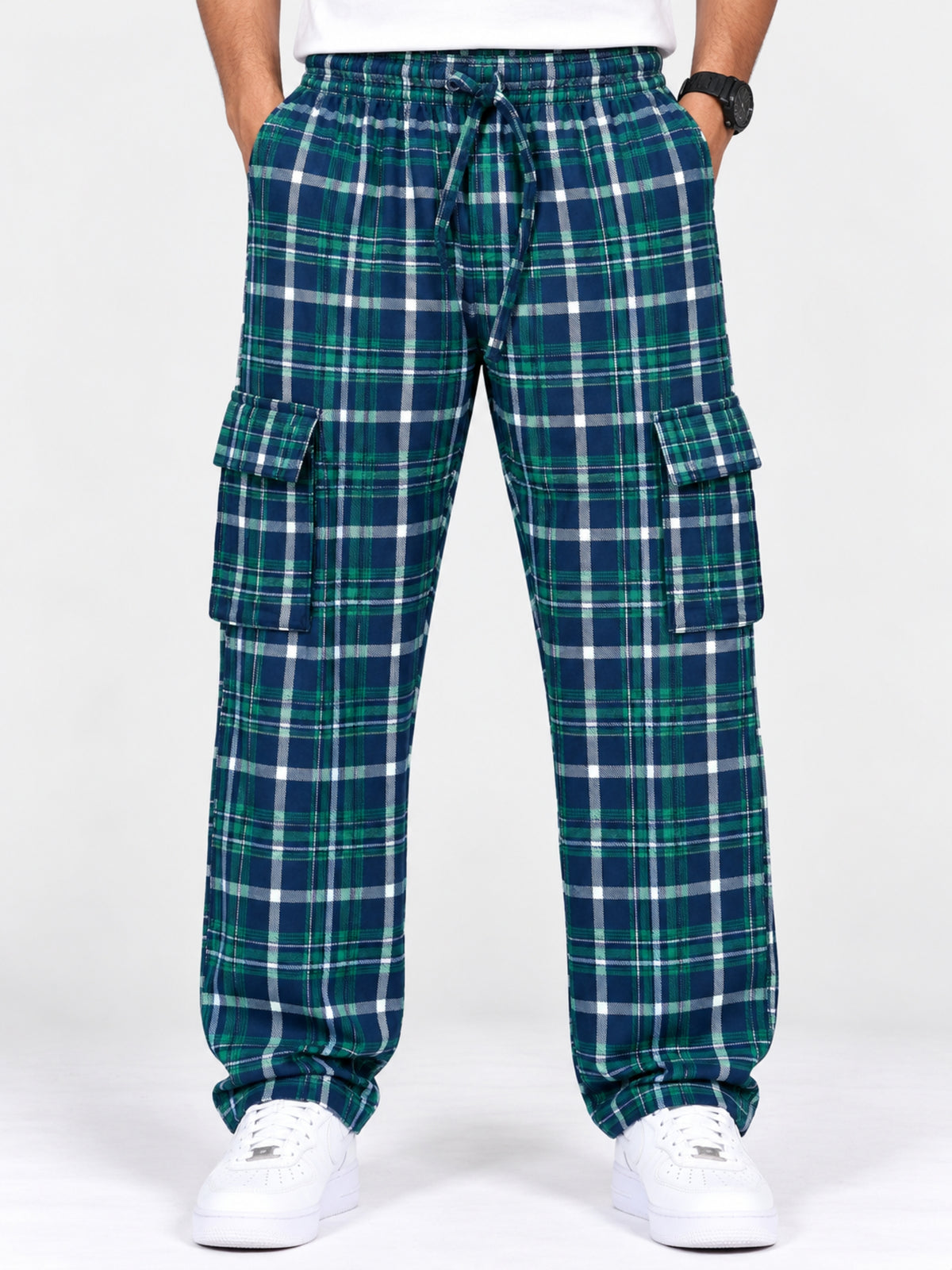 Men Cargo Casual Check Trouser - Green