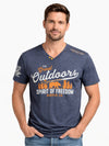 Men's Graphic Printed V Neck Tee Shirt - Charcoal Blue