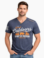 Men's Graphic Printed V Neck Tee Shirt - Charcoal Blue