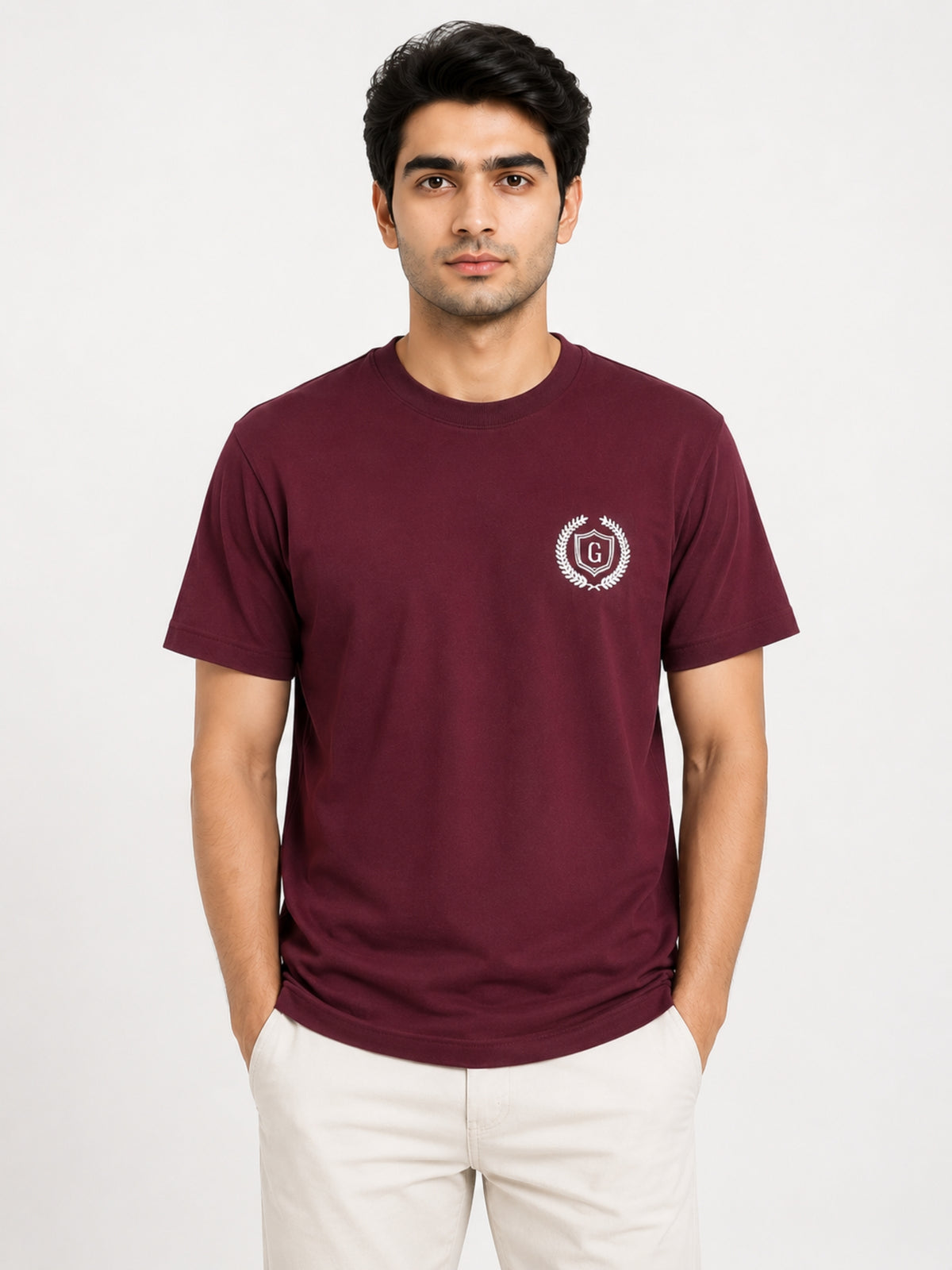 Men's Signature Emb. Round Neck Tee Shirt - Maroon