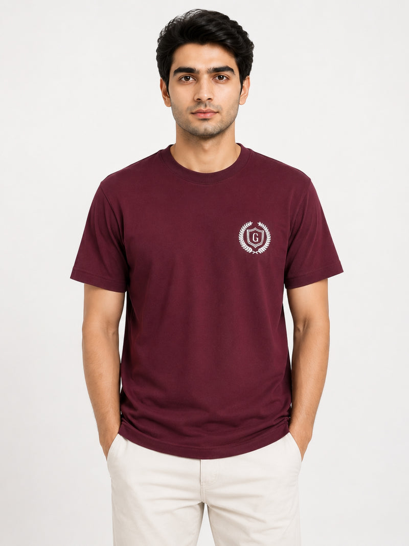 Men's Signature Emb. Round Neck Tee Shirt - Maroon
