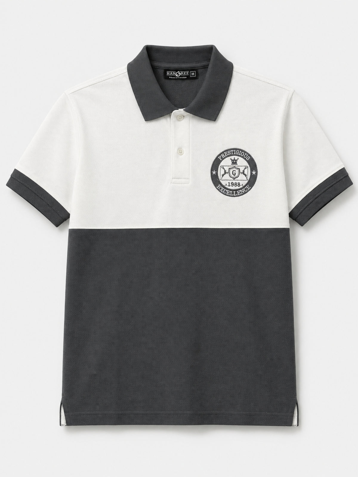 Men's Signature Emb Luxury Panel Polo - White & Dark Gray