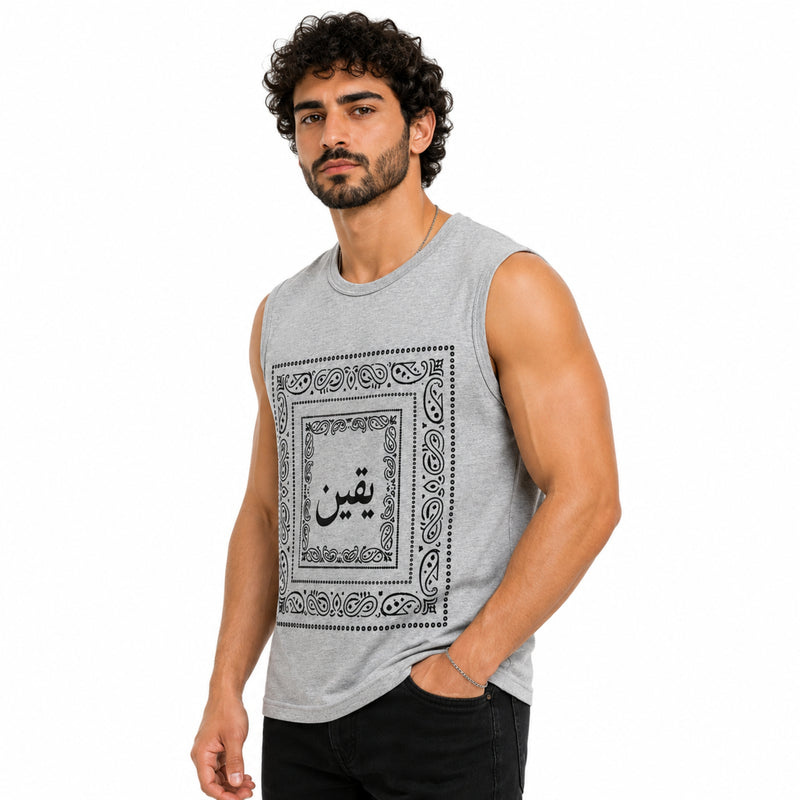 Men's Bandana Graphic Sleeveless Tank Top - Light Gray