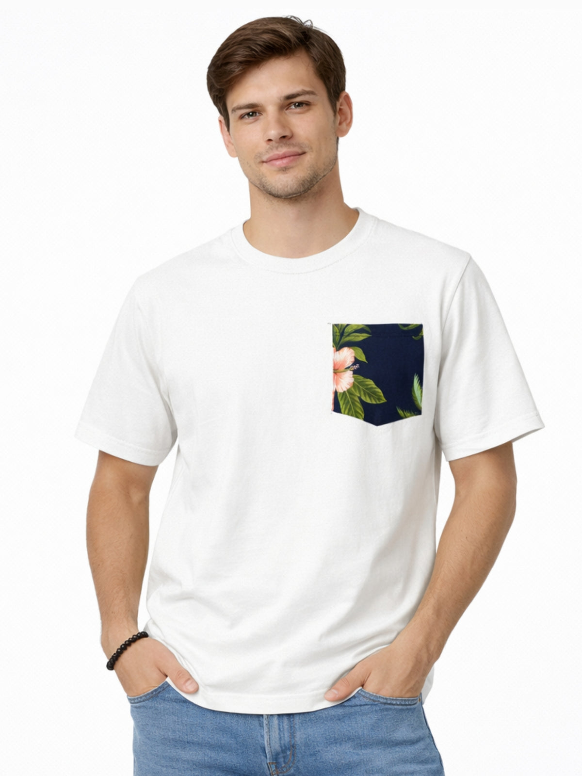 Men’s Premium Contrast Pocket T-Shirt – White