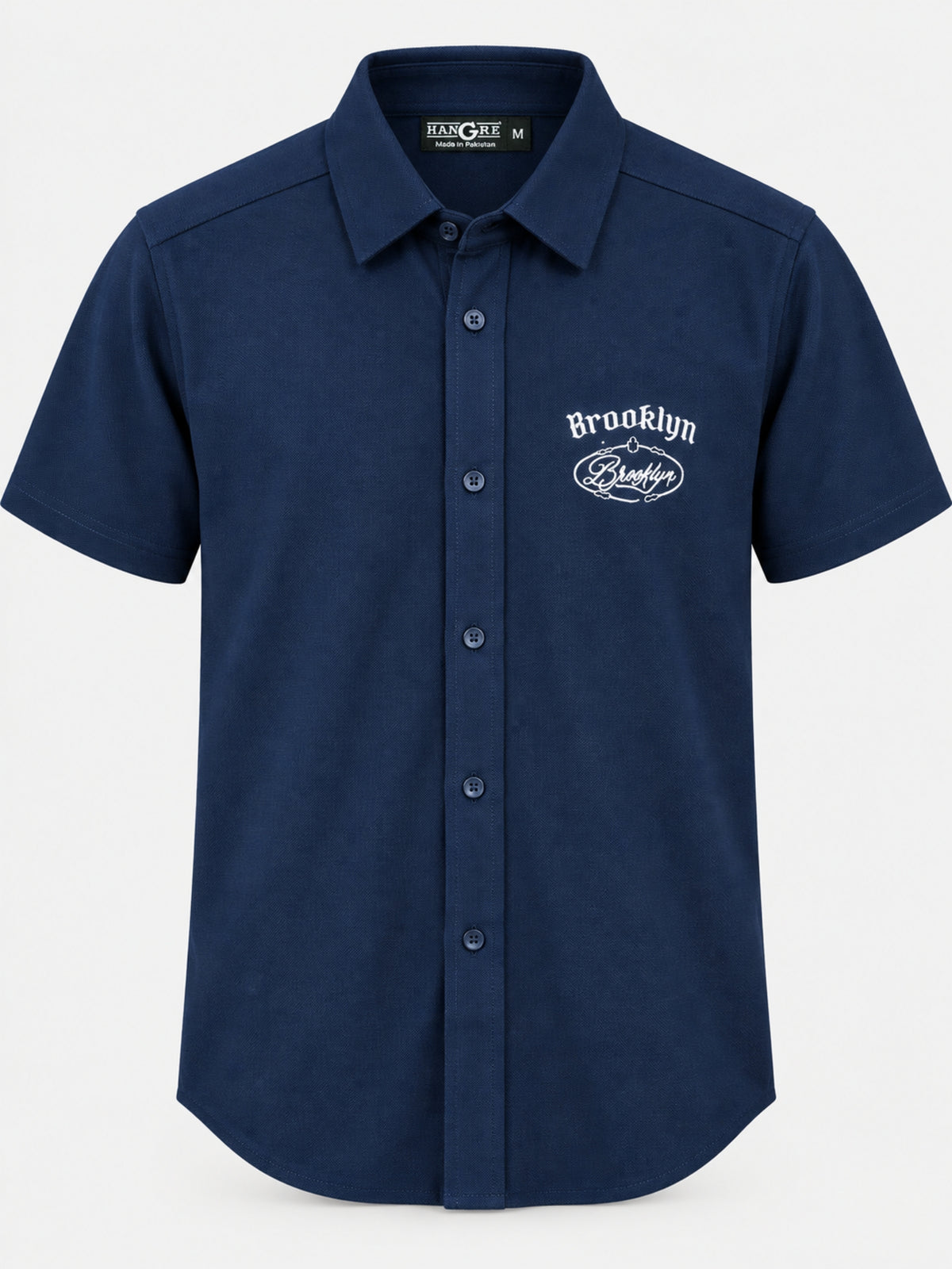 Classy "Brooklyn" Embroidered Soft Cotton Casual Shirt - Navy