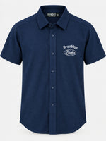 Classy "Brooklyn" Embroidered Soft Cotton Casual Shirt - Navy