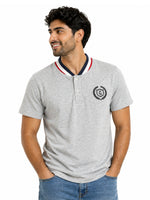 Men’s Signature Embroidered Contrast Neck Henley T-Shirt – Hyder Gray