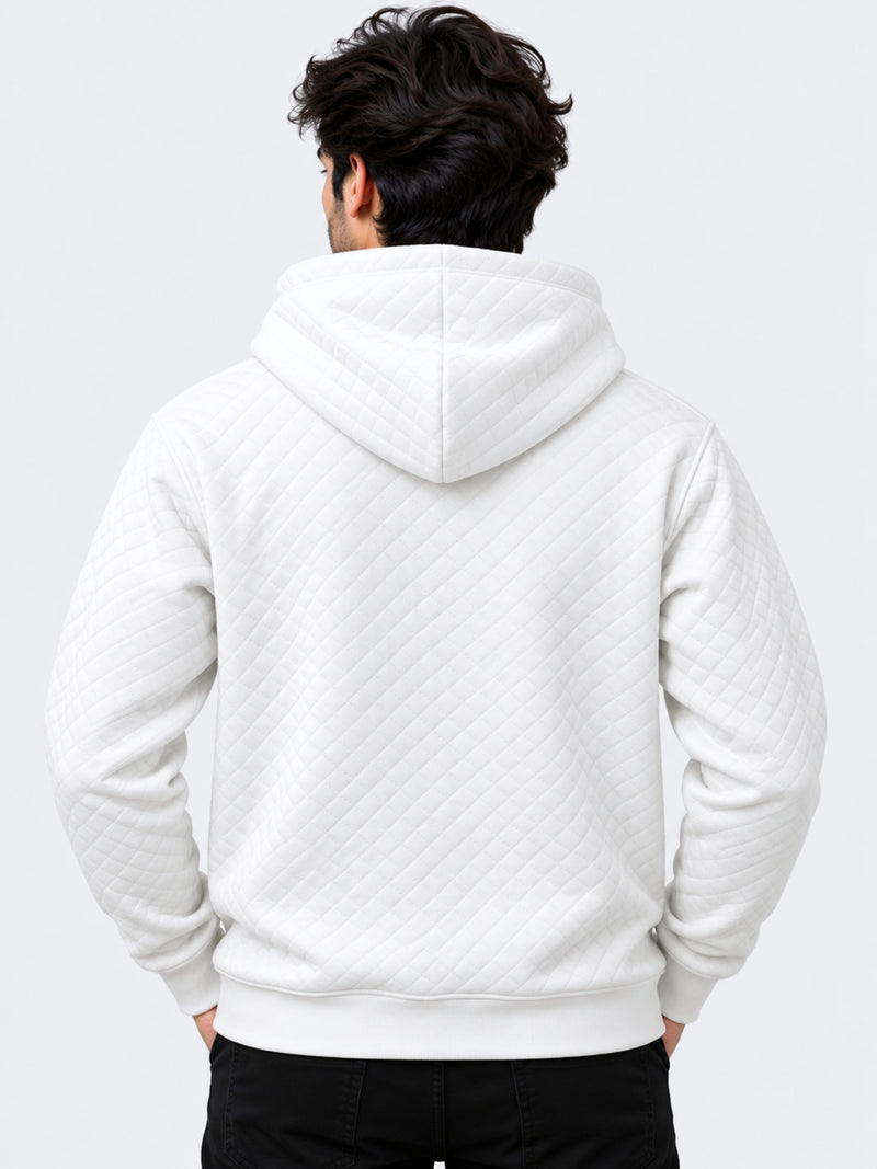 HG Men’s Luxury Quilted Pullover Hoodie – White Edition
