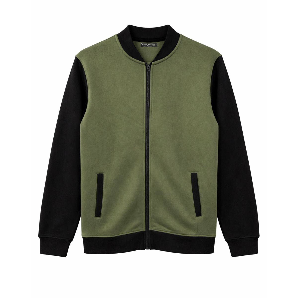 HG Contrast Sleeves Exclusive Fleece Zipper Jacket - Olive Green