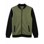 HG Contrast Sleeves Exclusive Fleece Zipper Jacket - Olive Green
