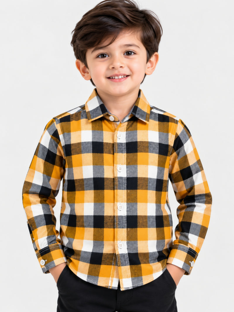 Boy's Multicolor Checkered Full Sleeves Winters Casual Shirt
