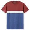 Men's Cut & Sew panel Tee Shirt - Red, White & Dusky Blue