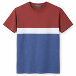 Men's Cut & Sew panel Tee Shirt - Red, White & Dusky Blue
