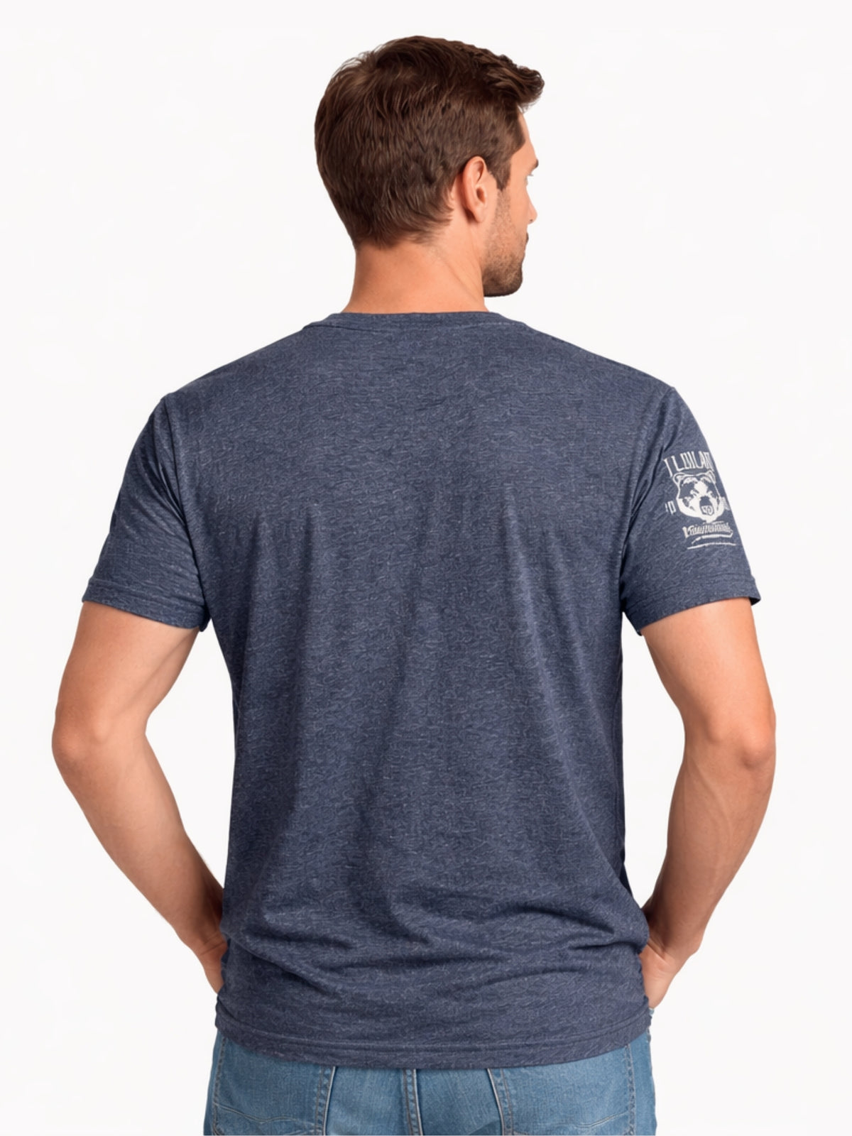 Men's Graphic Printed V Neck Tee Shirt - Charcoal Blue