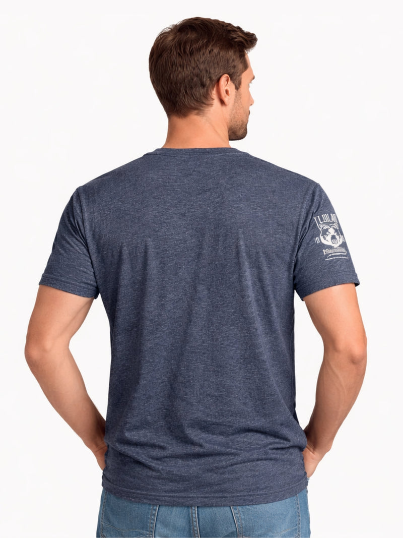 Men's Graphic Printed V Neck Tee Shirt - Charcoal Blue