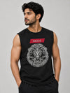 Graphic Printed Sleeveless Tee Shirt - Black