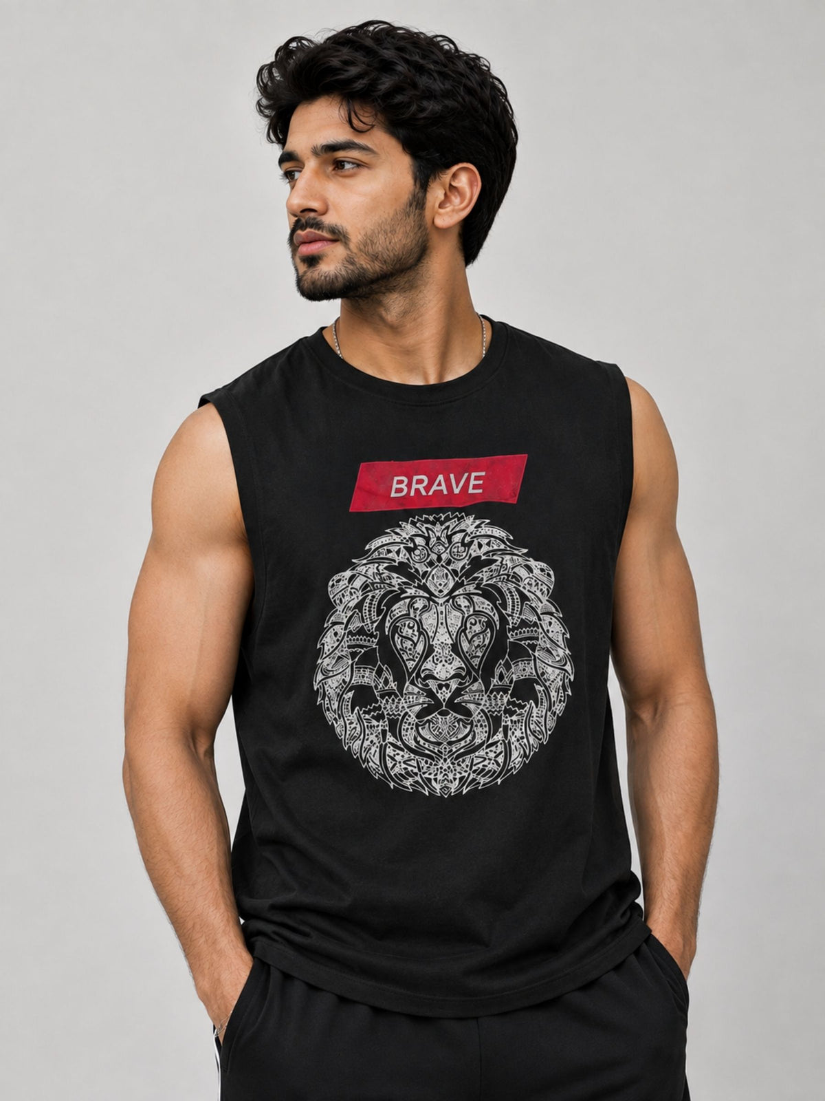 Graphic Printed Sleeveless Tee Shirt - Black