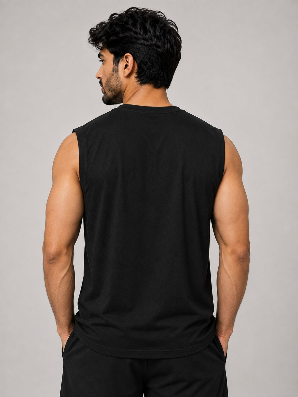 Graphic Printed Sleeveless Tee Shirt - Black