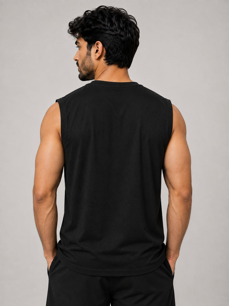 Graphic Printed Sleeveless Tee Shirt - Black