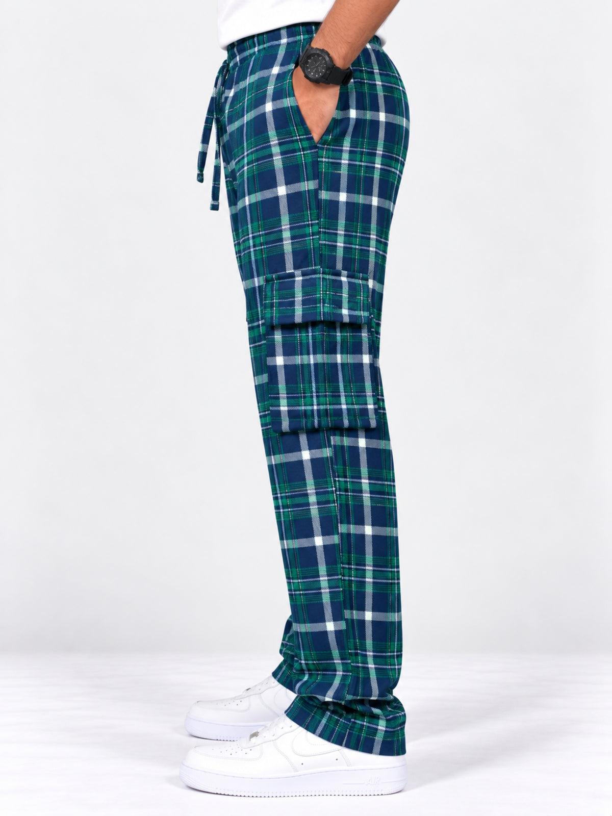 Men Cargo Casual Check Trouser - Green