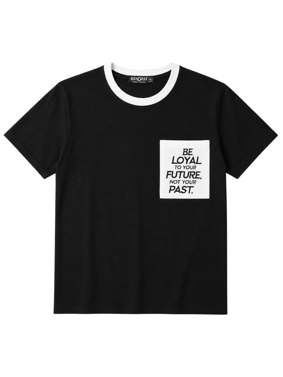 Men's Round Neck Contrast Printed Pocket Tee Shirt - Black