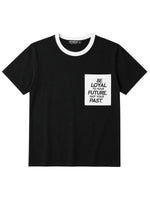 Men's Round Neck Contrast Printed Pocket Tee Shirt - Black