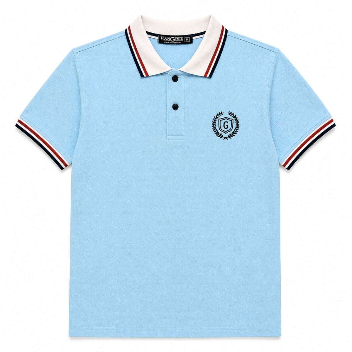 Mens’ Signature Embroidered Contrast Collar Polo Shirt – Sky Blue