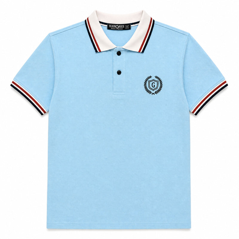 Mens’ Signature Embroidered Contrast Collar Polo Shirt – Sky Blue