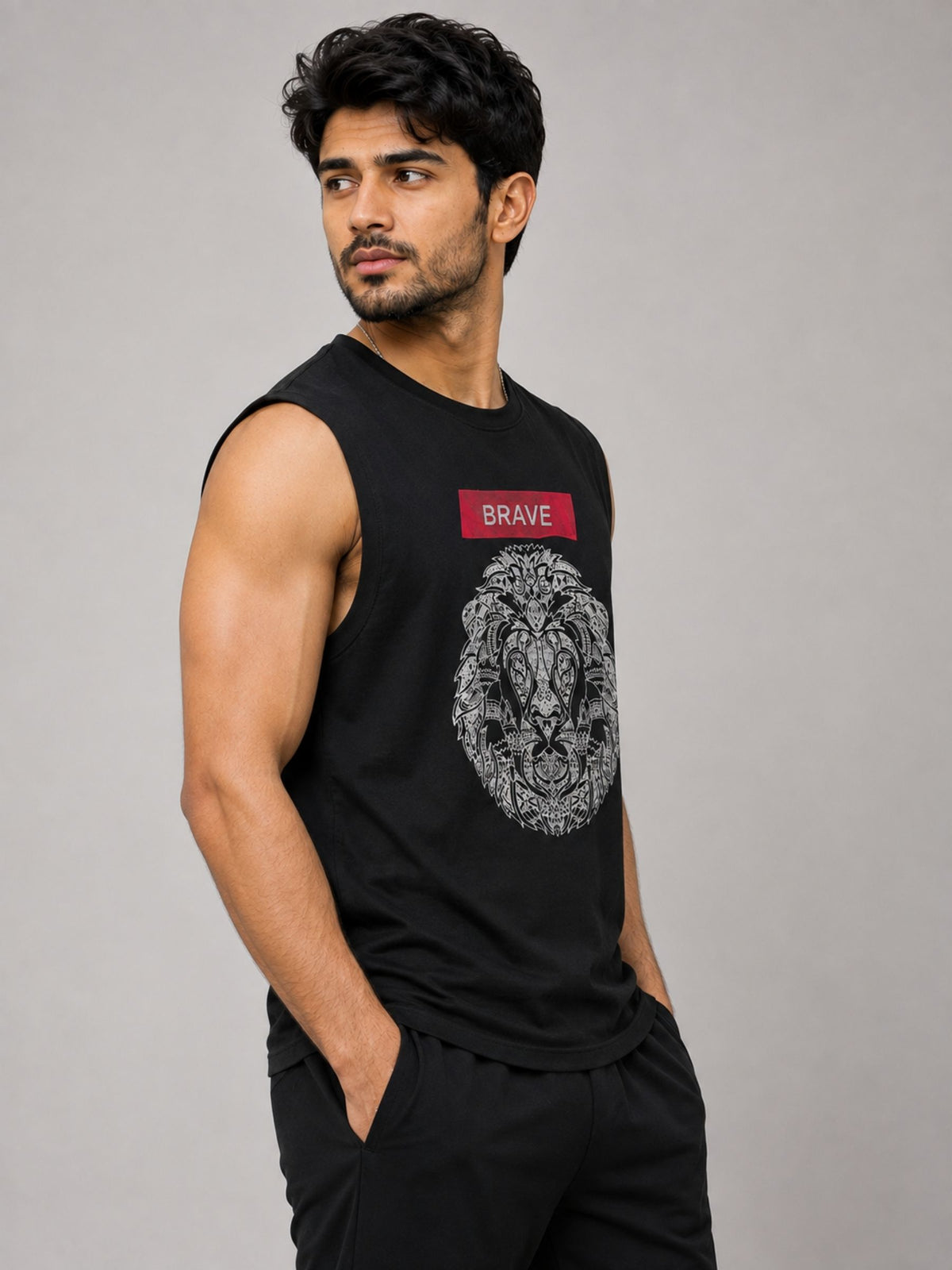 Graphic Printed Sleeveless Tee Shirt - Black