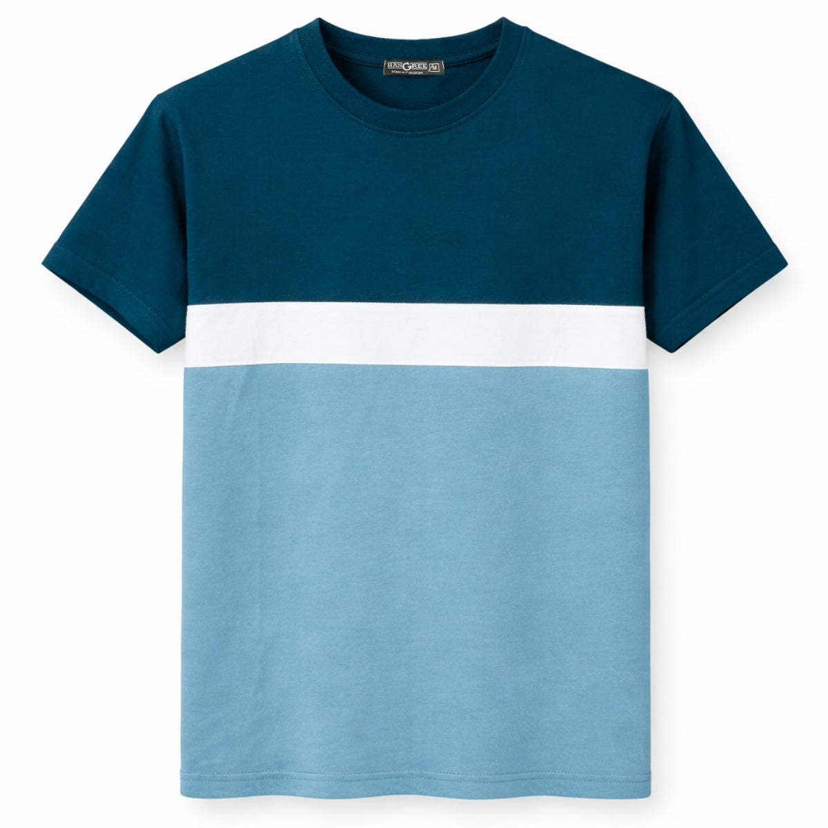 Men's Cut & Sew panel Tee Shirt - Lavish Blue, White & Glacier