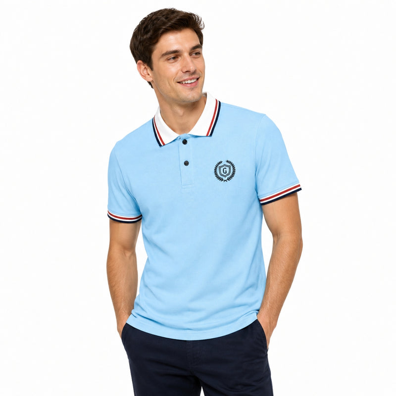 Mens’ Signature Embroidered Contrast Collar Polo Shirt – Sky Blue