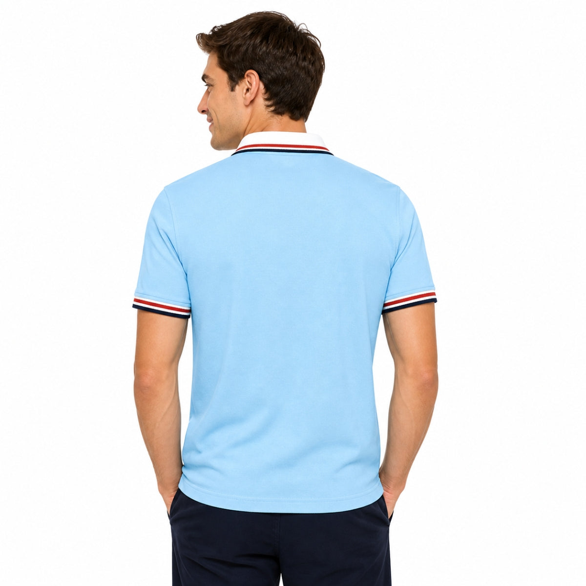 Mens’ Signature Embroidered Contrast Collar Polo Shirt – Sky Blue
