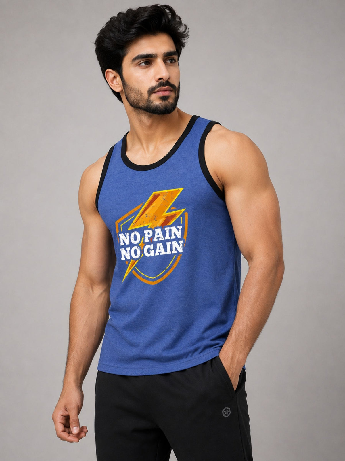 HG "NO PAIN NO GAIN" Printed Stylish Vest For Men's - Bright Blue