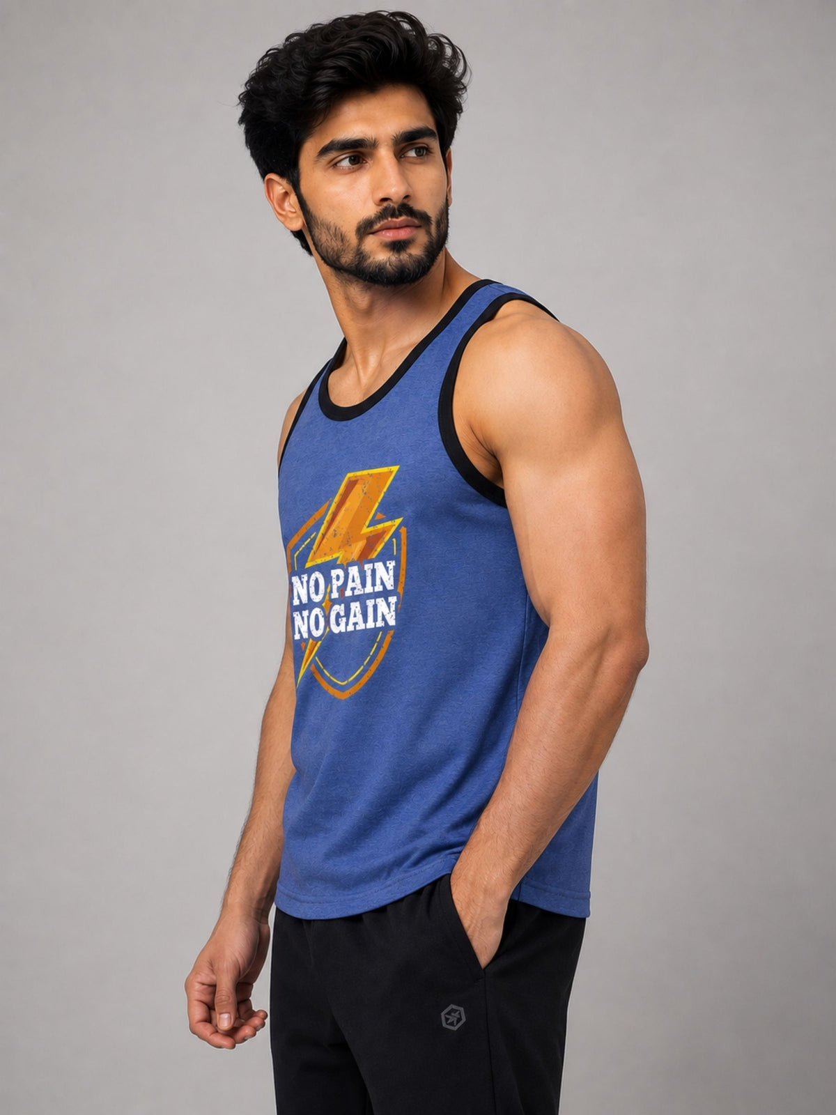 HG "NO PAIN NO GAIN" Printed Stylish Vest For Men's - Bright Blue
