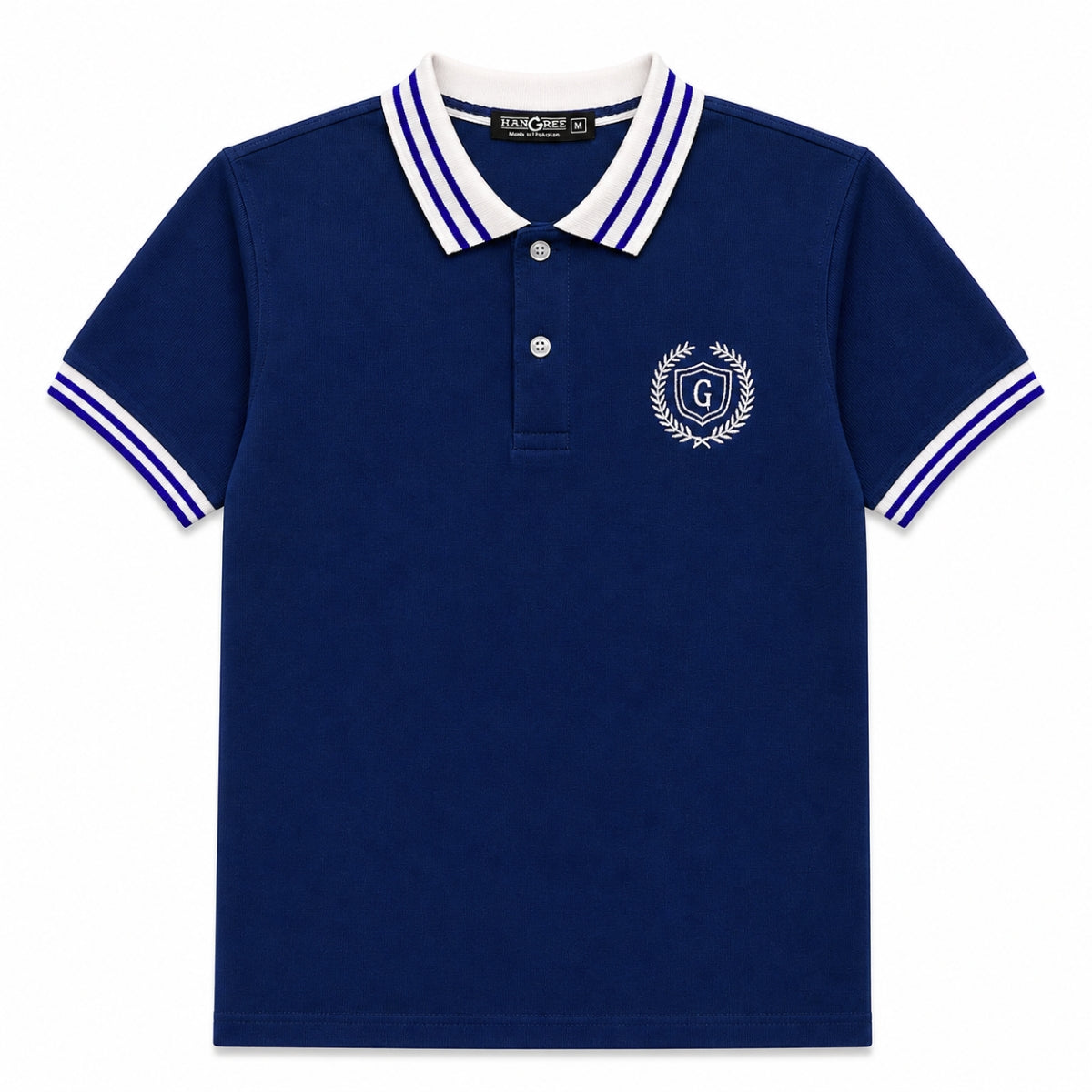 Mens’ Signature Embroidered Contrast Collar Polo Shirt – Navy Blue