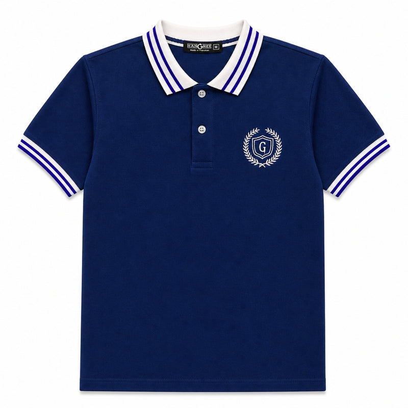 Mens’ Signature Embroidered Contrast Collar Polo Shirt – Navy Blue