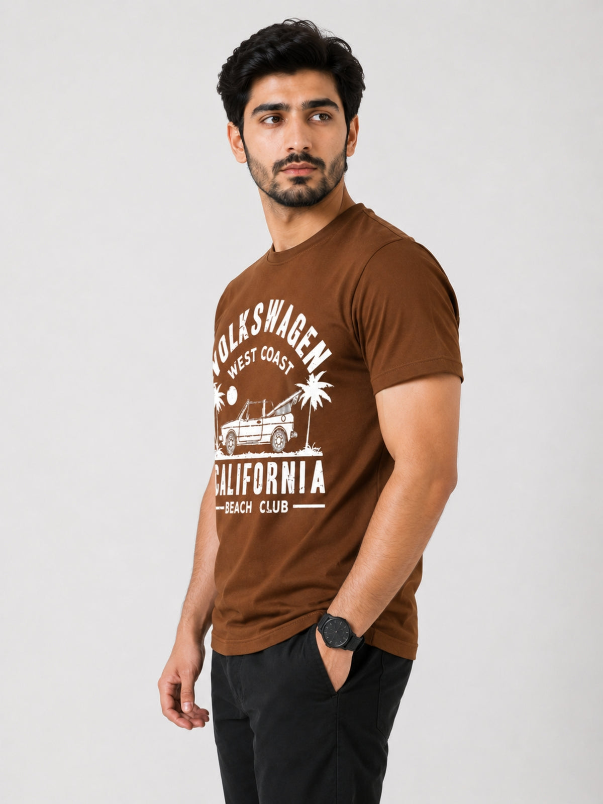 HG "VOLKSWAGEN" Printed Tee Shirt - Tan Brown