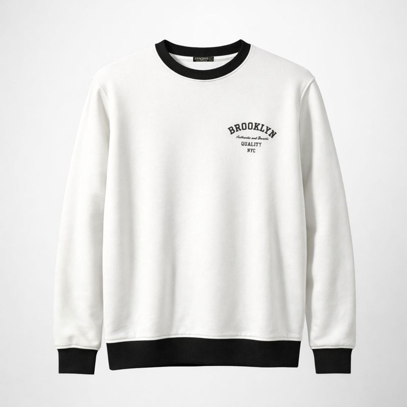 HG "BROOKLYN" Printed Plain Fleece Sweat Shirt - White