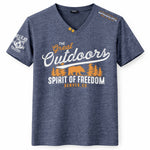 Men's Graphic Printed V Neck Tee Shirt - Charcoal Blue