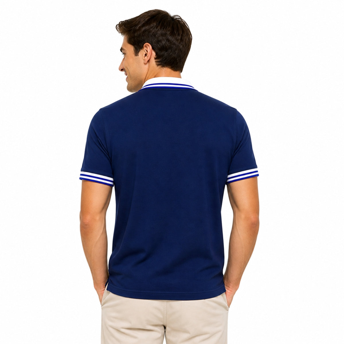 Mens’ Signature Embroidered Contrast Collar Polo Shirt – Navy Blue