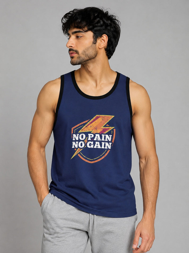 HG "NO PAIN NO GAIN" Printed Stylish Vest For Men's - Marine Blue