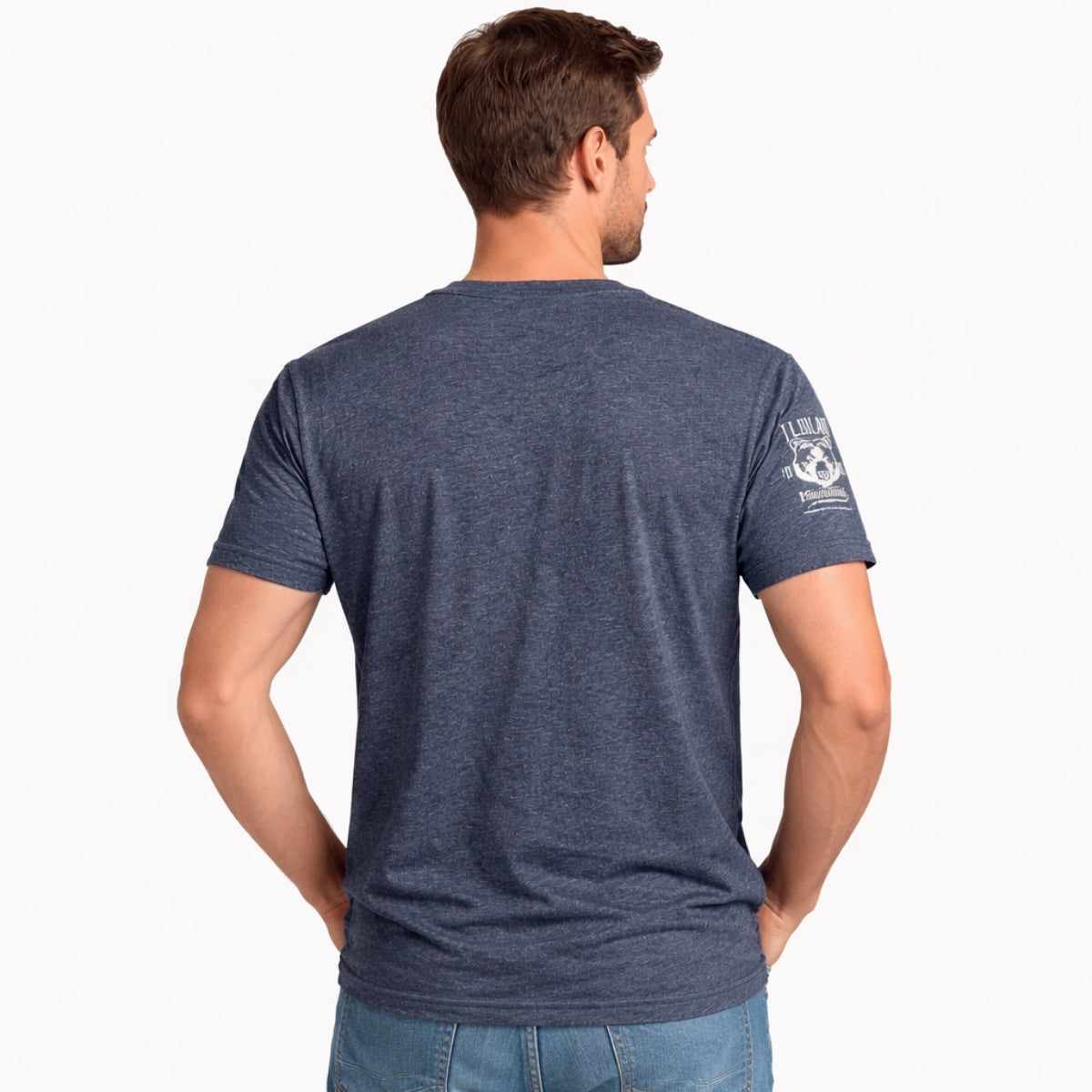 Men's Graphic Printed V Neck Tee Shirt - Charcoal Blue